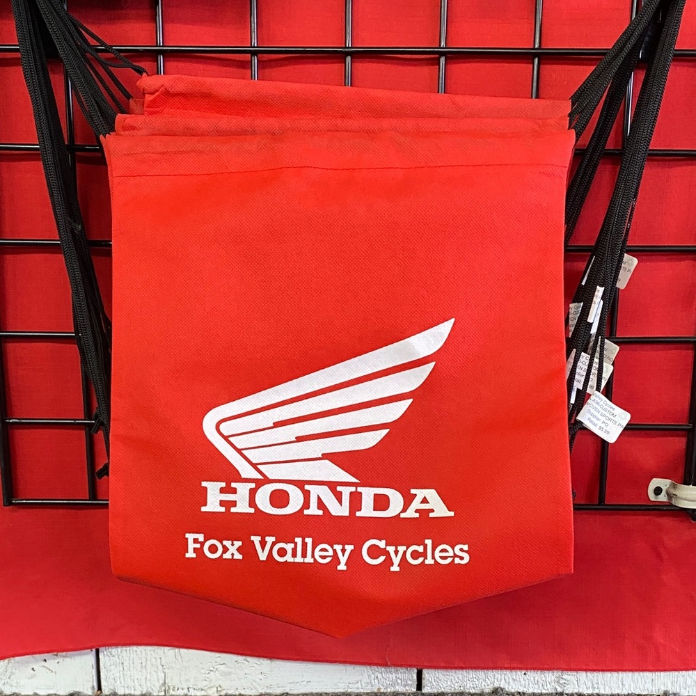 Red Honda Fox Valley Cycles Drawstring Bag